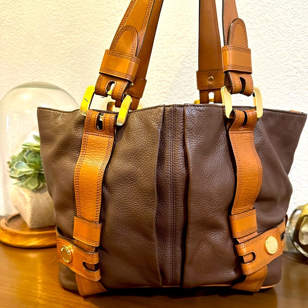 Michael Kors Large Harness Grab Bag Brown and Tan Leather Tote Bag/Work Bag - Picture 4 of 14